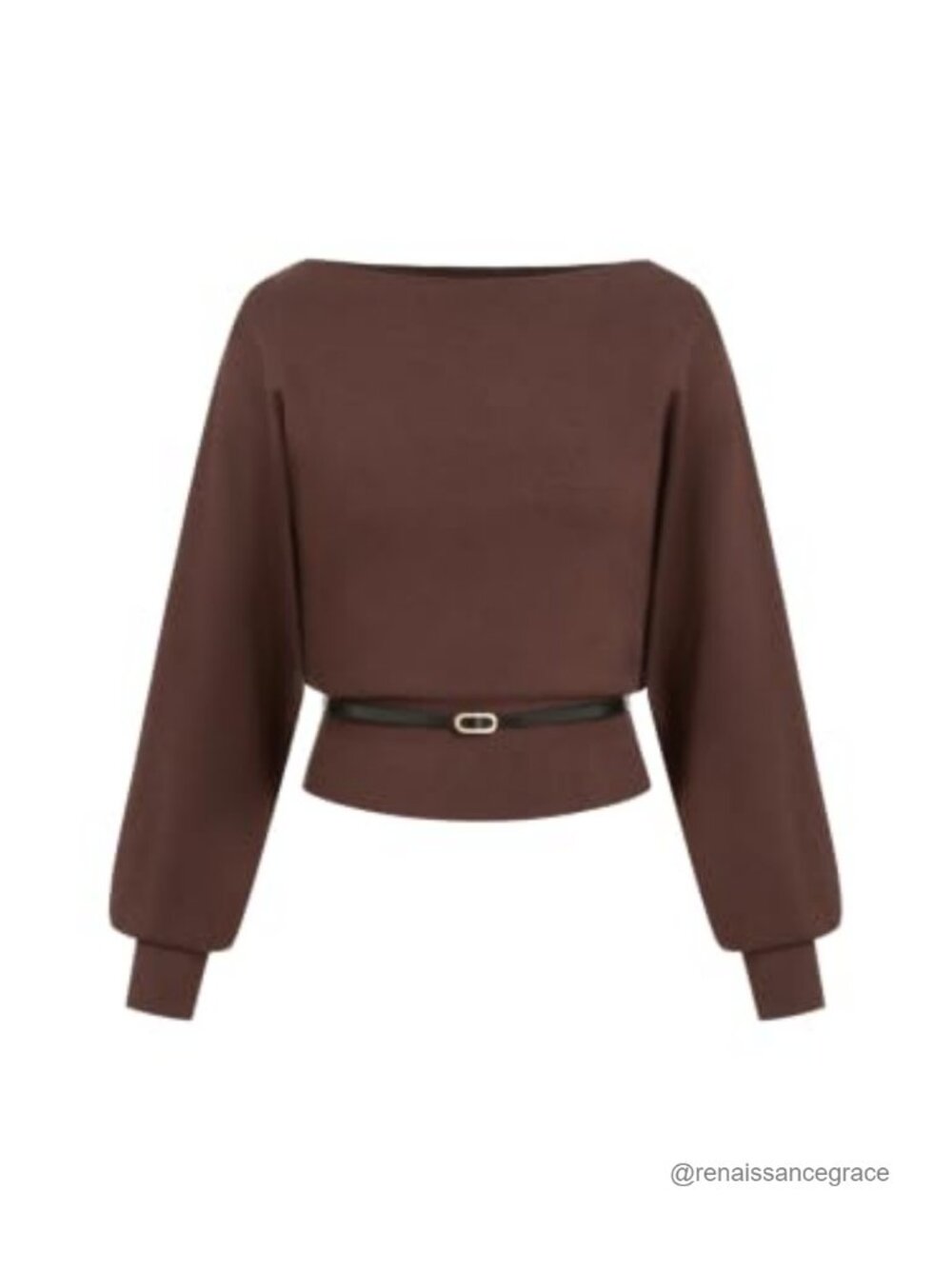 Cropped Knit Sweater Boat Neck Belted Pullover